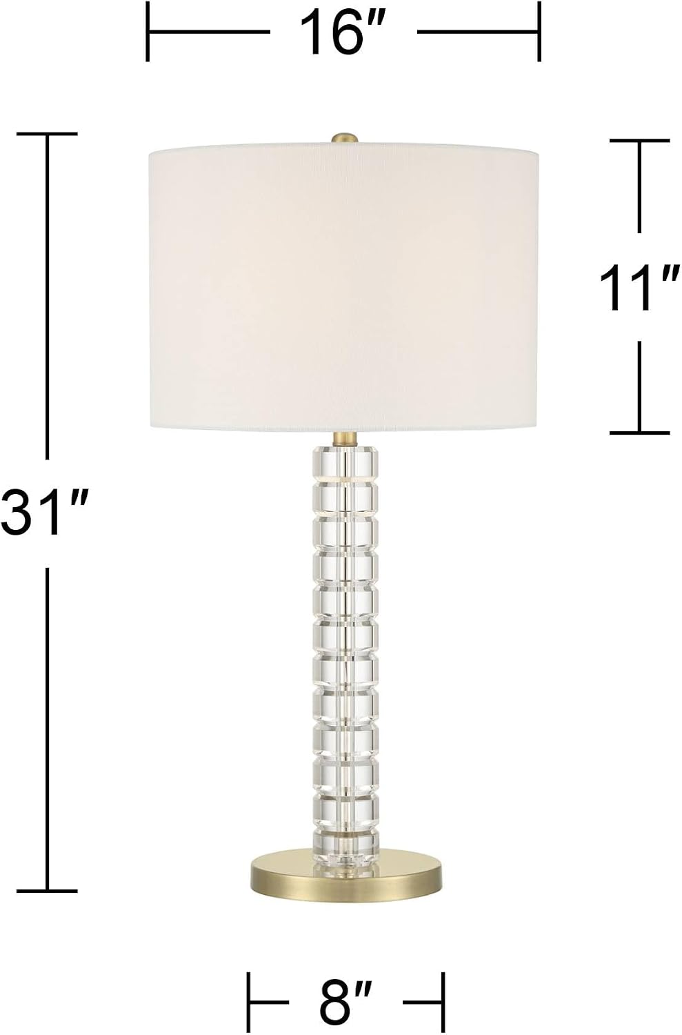 Possini Euro Design Cecil 31' Tall Large Modern End 3-Way Table Lamp Clear Gold Brass Finish Acrylic Metal Single Fabric White Shade Living Room Bedroom Bedside Nightstand House Office Home Reading
