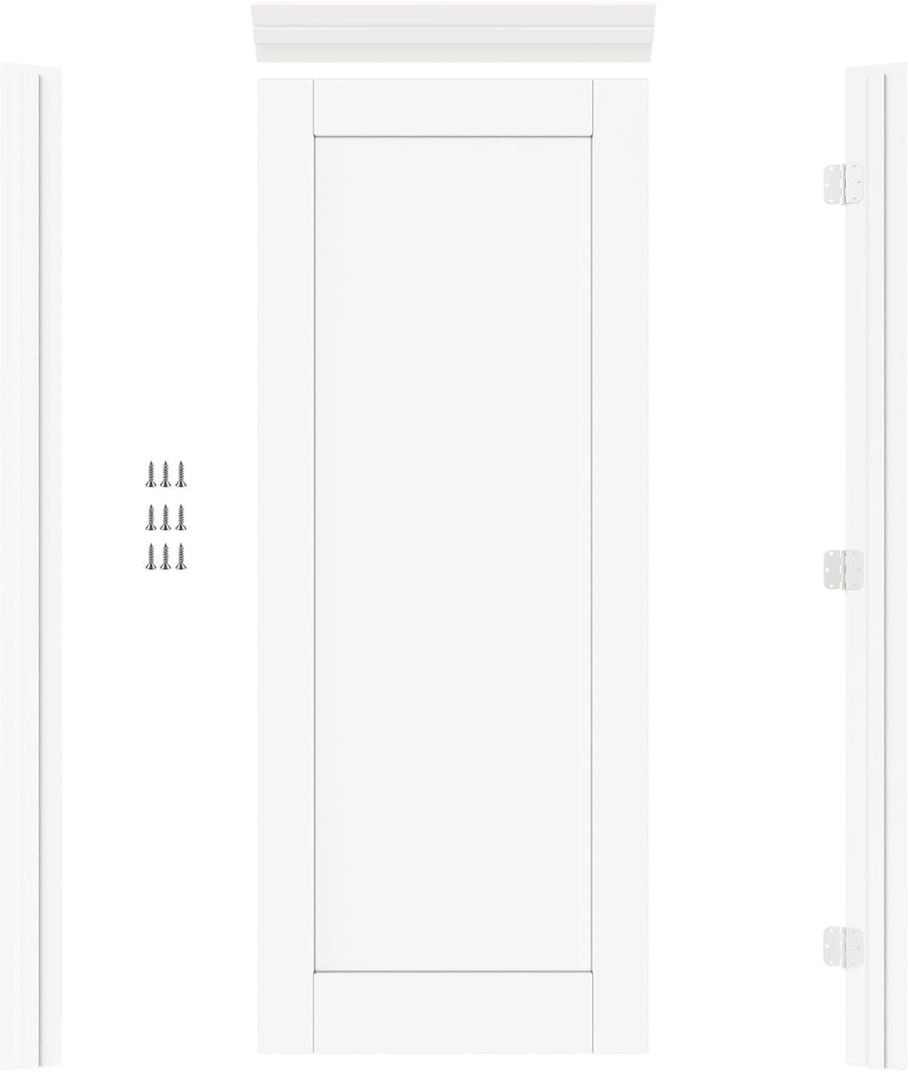 32' x 80' Prehung Door White Primed Panel Slab Doors with Jamb Kit, Solid Core MDF Interior Door for Bathroom Pantry Laundry, Easy Assemble - Right Handed Silver Hinge