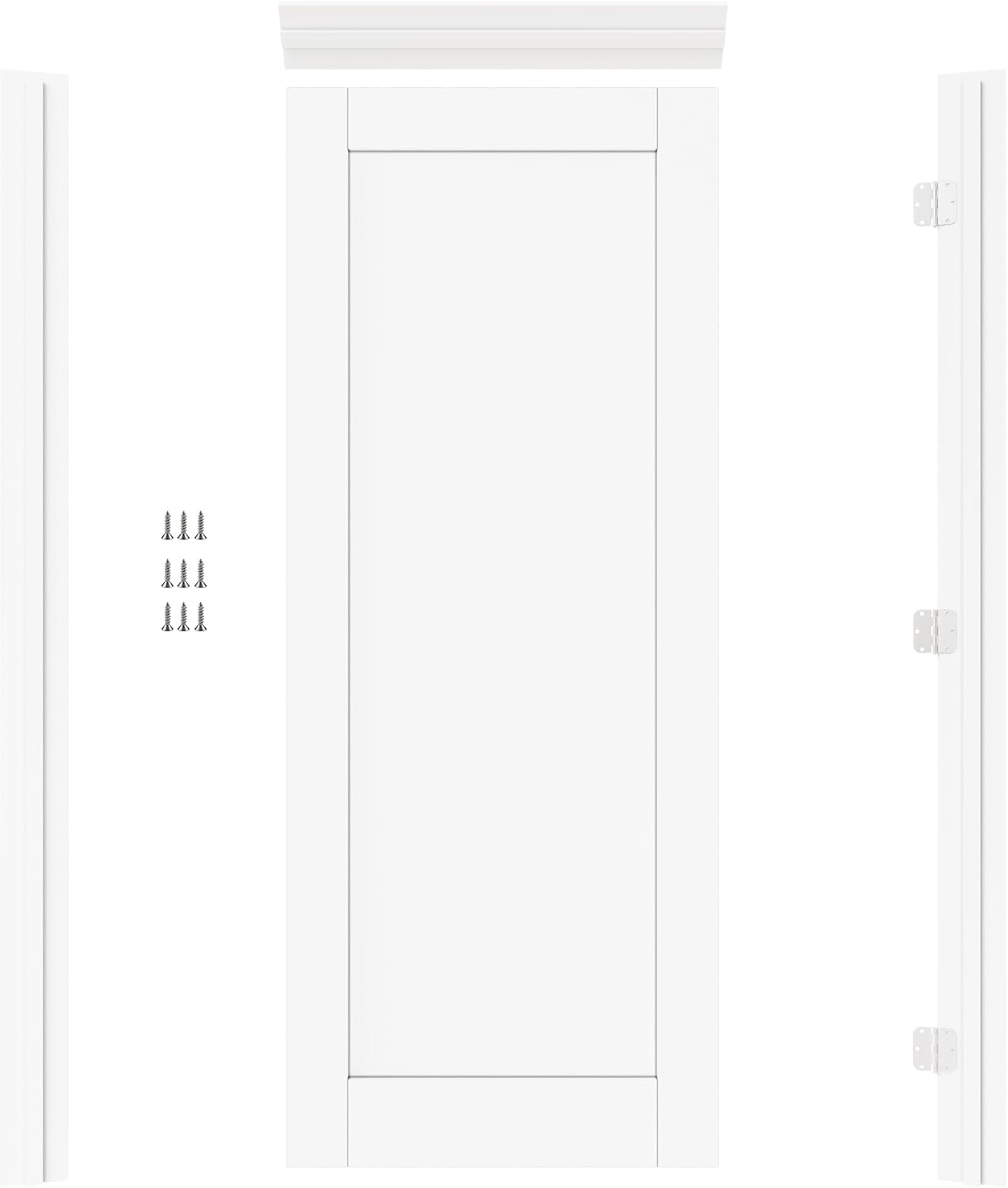 32' x 80' Prehung Door White Primed Panel Slab Doors with Jamb Kit, Solid Core MDF Interior Door for Bathroom Pantry Laundry, Easy Assemble - Right Handed Silver Hinge