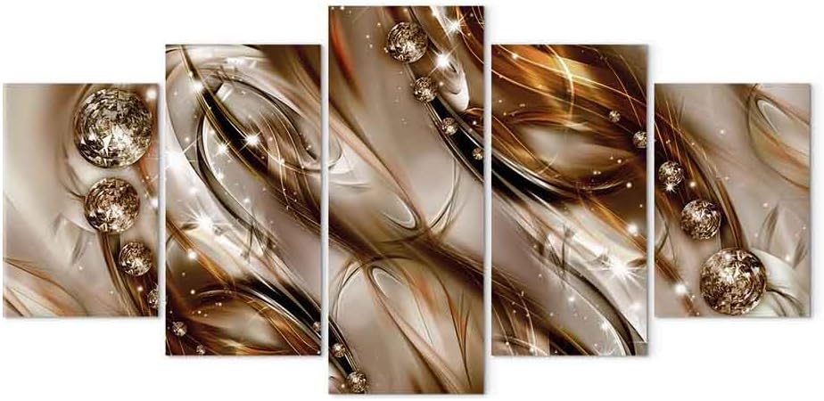 artgeist Acoustic Canvas Wall Art Abstract 40x20 in - 5pcs Home Decor Framed Stretched Picture Photo Painting Artwork for Living Room Abstraction Modern Wave Beige a-A-0171-b-n