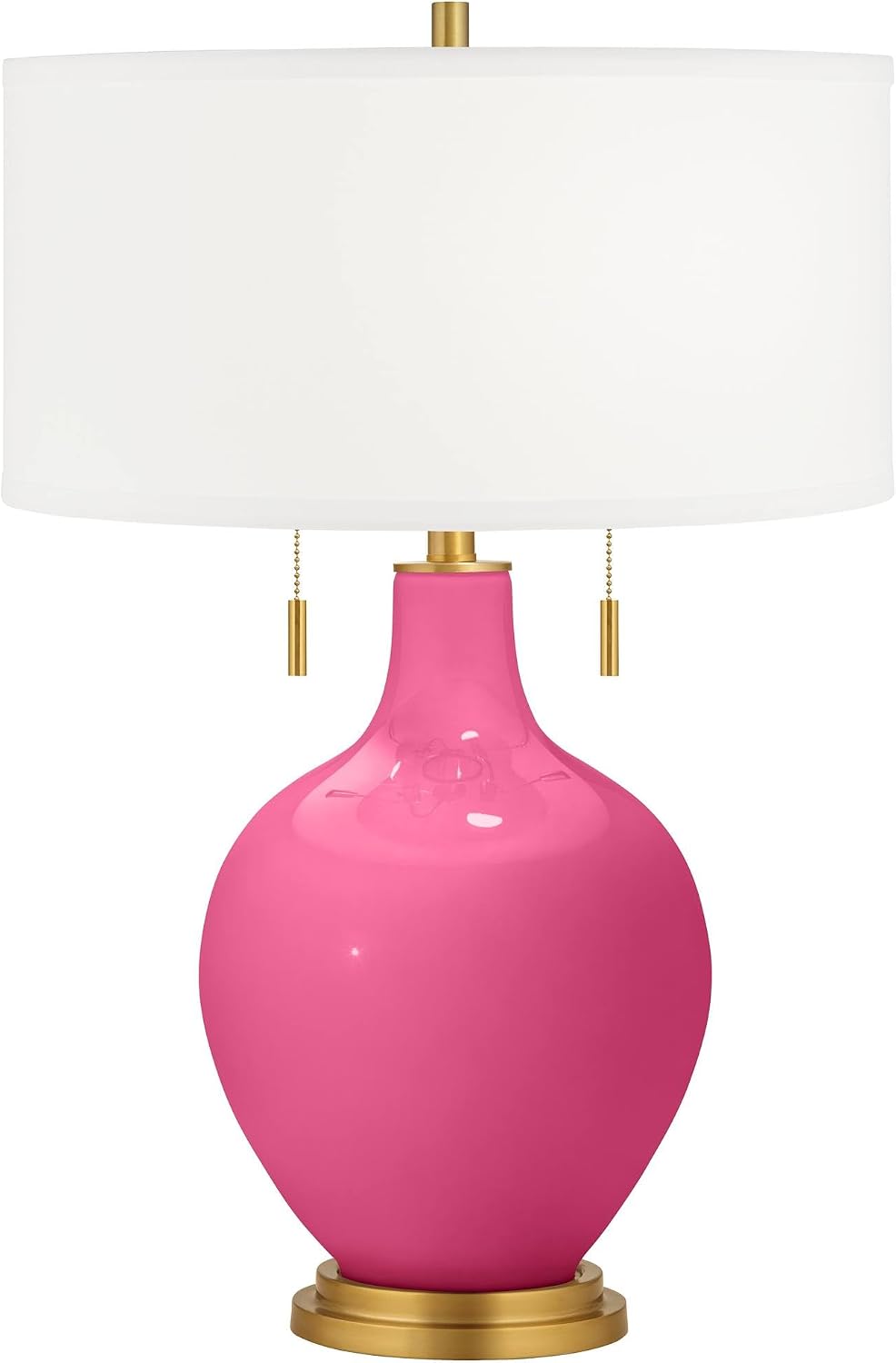 Color + Plus Toby 28' Tall Modern Glass Table Lamp Pull Chain Blossom Pink Gold Brass Finish Single Fabric White Shade Living Room Bedroom Bedside Nightstand House Office Family Reading Kitchen