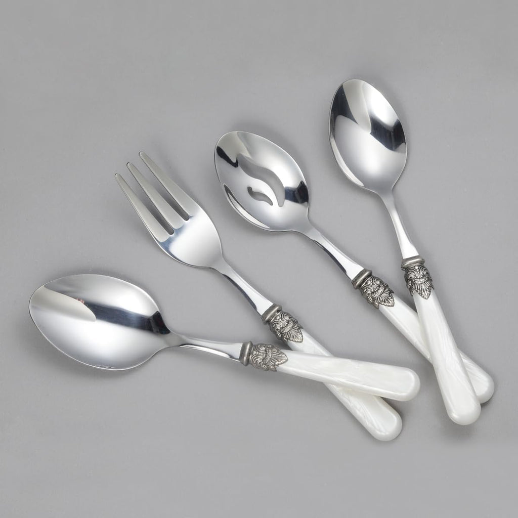 REVERIE Collection 18/10 Stainless Steel Vintage Flatware set,Sliverware set,Dishwasher safe (45, Pearl White)