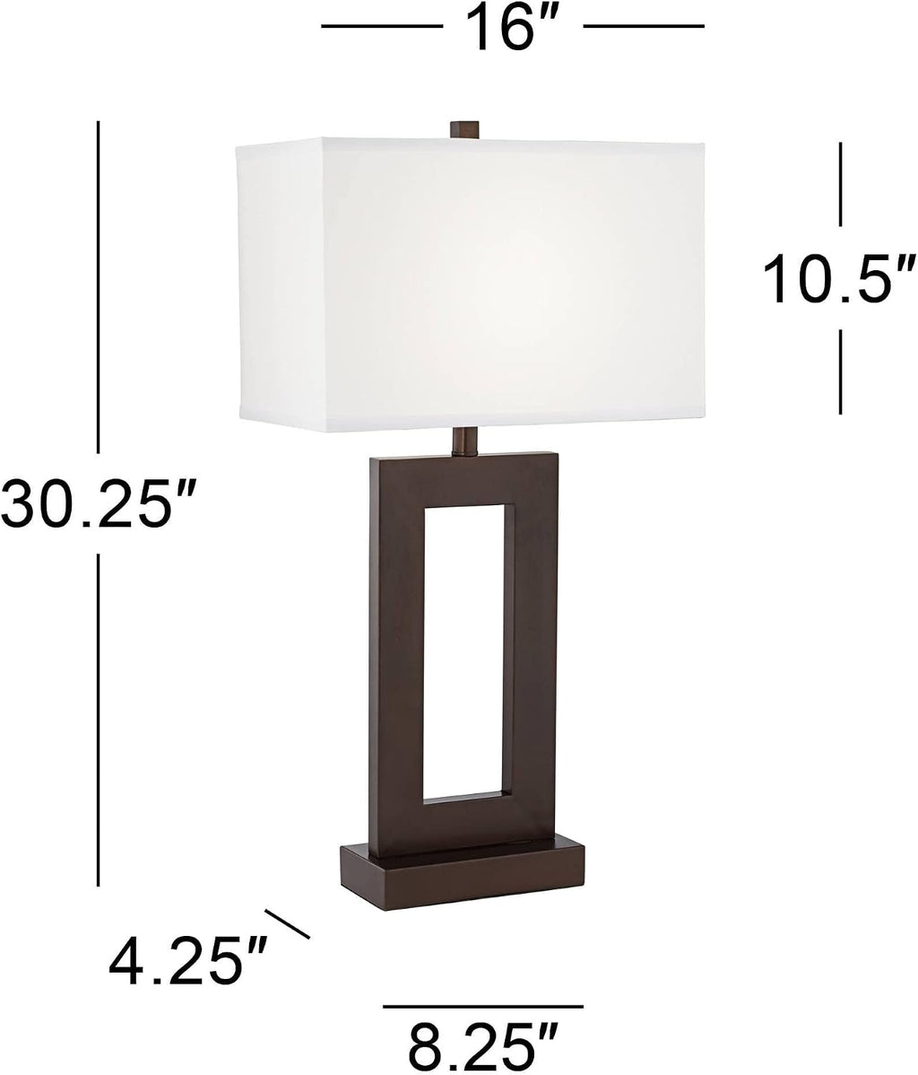 360 Lighting Marshall Modern 3-Way Table Lamp 30 1/4' Tall with Dimmer and USB Charging Port Bronze Open Window White Rectangular Shade for Bedroom Living Room Nightstand Bedside Night Stand Office