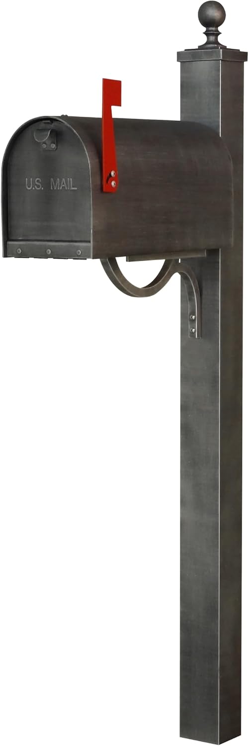 Titan Curbside Mailbox with Springfield Post - Swedish Silver Aluminum Mailbox with Direct Burial Post - SCH1016A-SPK710-SW