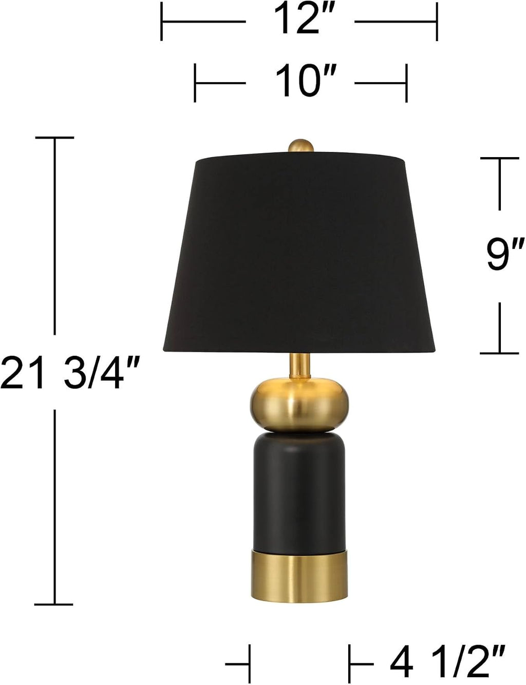 360 Lighting Anthem 21 3/4' High Small Modern Accent Table Lamp Black Gold Brass Finish Metal Single Fabric Black Shade Living Room Bedroom Bedside Nightstand House Office Home Reading Kitchen