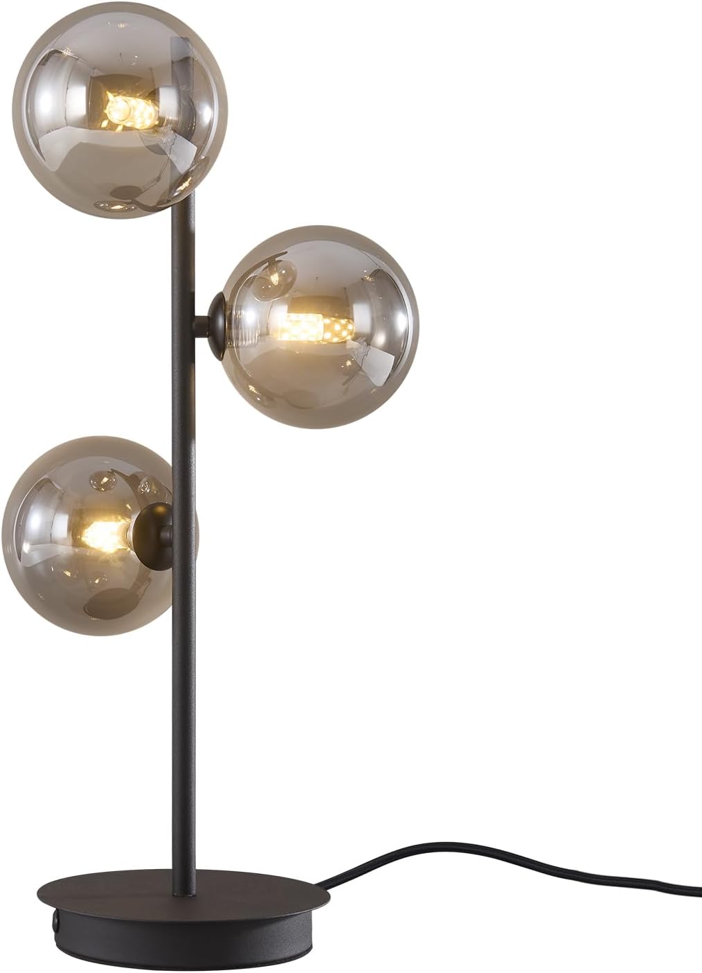 Mid Century Modern Table Lamp Smoky Grey Glass Globe Desk Lamp Industrial Vintage Bedside Table Light Contemporary Minimalist Metal Nightstand Reading Lamp Retro Table Lamp MTL03-SG