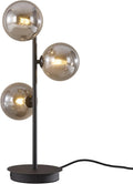Mid Century Modern Table Lamp Smoky Grey Glass Globe Desk Lamp Industrial Vintage Bedside Table Light Contemporary Minimalist Metal Nightstand Reading Lamp Retro Table Lamp MTL03-SG
