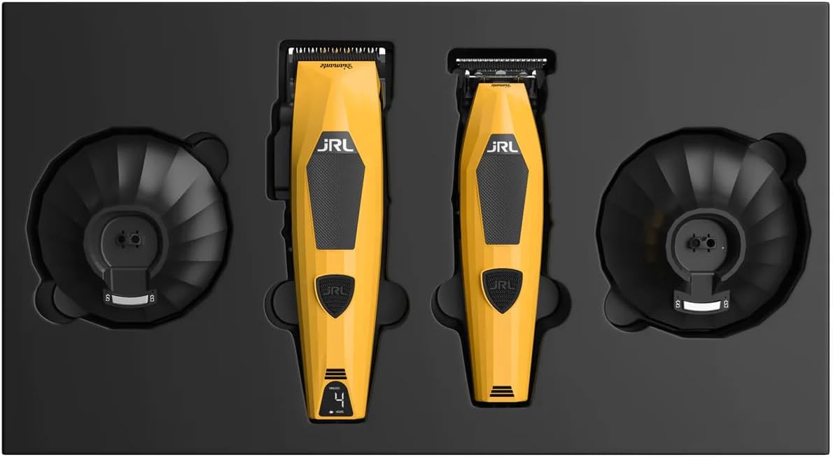 JRL Professional Cordless Hair Clipper & Trimmer Set, Diamante Series – 8200 RPM Brushless Motor, Fade Blade for Fading & Detailing Haircuts, Low Vibration Barber Tools (Yellow)