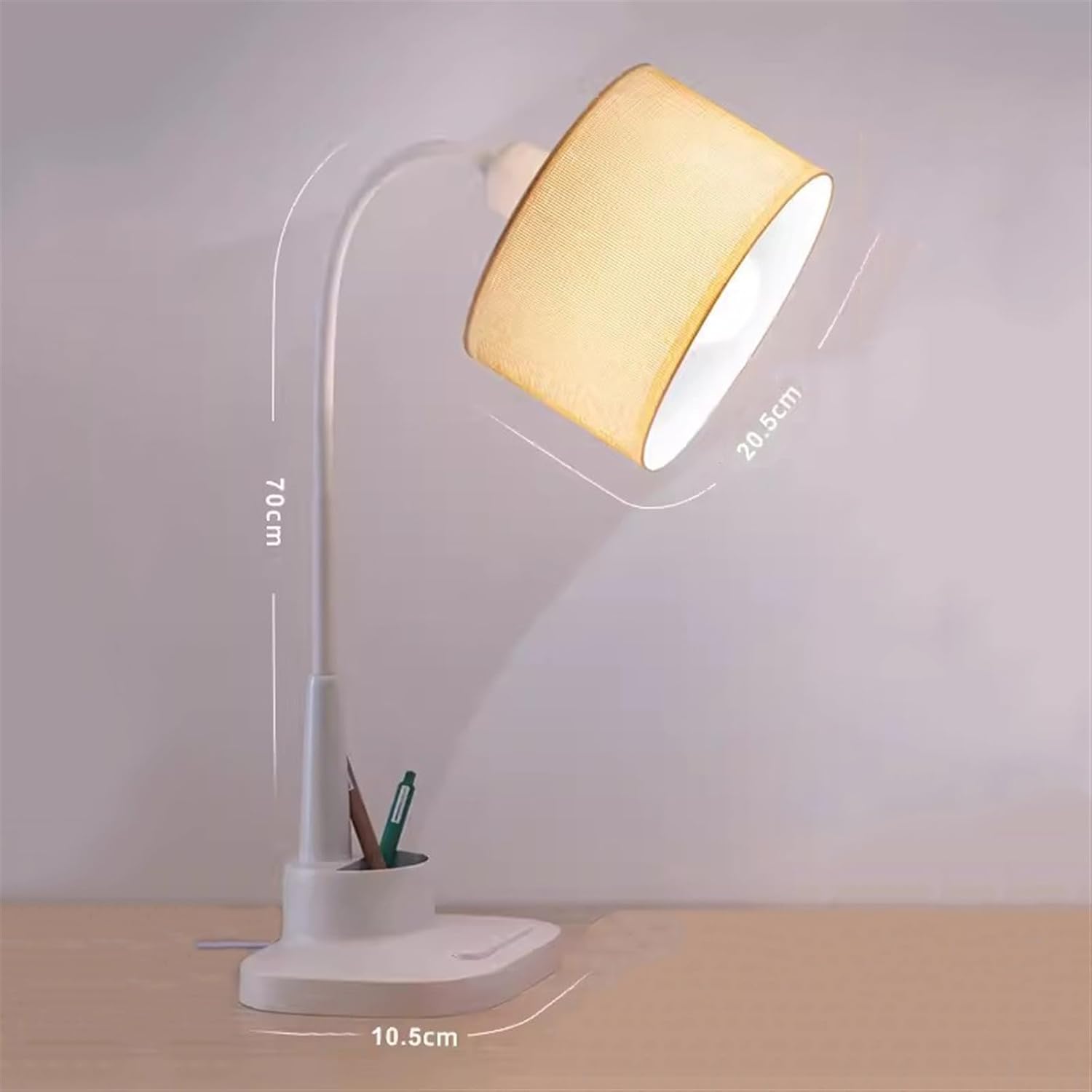 Table Lamps LED Desk Lamp with Fabric Lampshade, 360° Adjustable Desk Lamp Reading Light with Pen Holder and Phone Holder, for Home Office, 59' Power Cord Nightstand Lamps