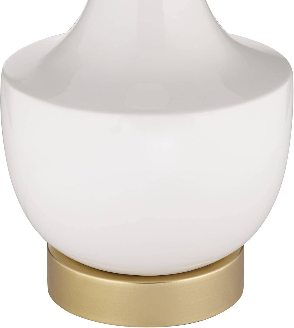 360 Lighting Nesbit 25' High Mid Century Modern Table Lamps Set of 2 USB Port White Gold Ceramic Metal Fabric Shade Living Room Charging Bedroom Bedside Nightstand House Office Home Reading Kitchen