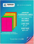Premium Label Supply Bright Neon Color Fluorescent Sticker Labels - 4' x 1' Address Labels - (Assorted Fluorescent, 20,000 Labels)