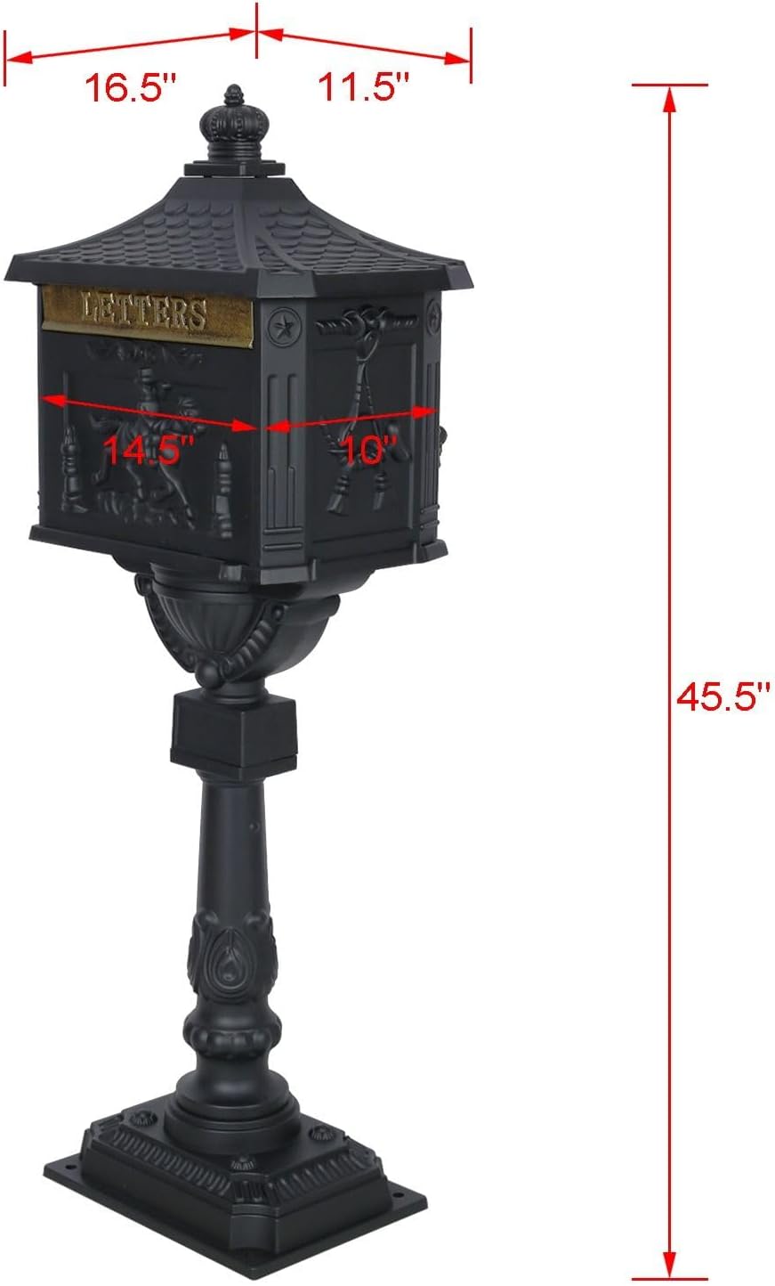 Cast Aluminum Post Mount Mailbox, Heavy Duty Courtyard Villa Decoration Vertical Security Postal Mailbox, Black