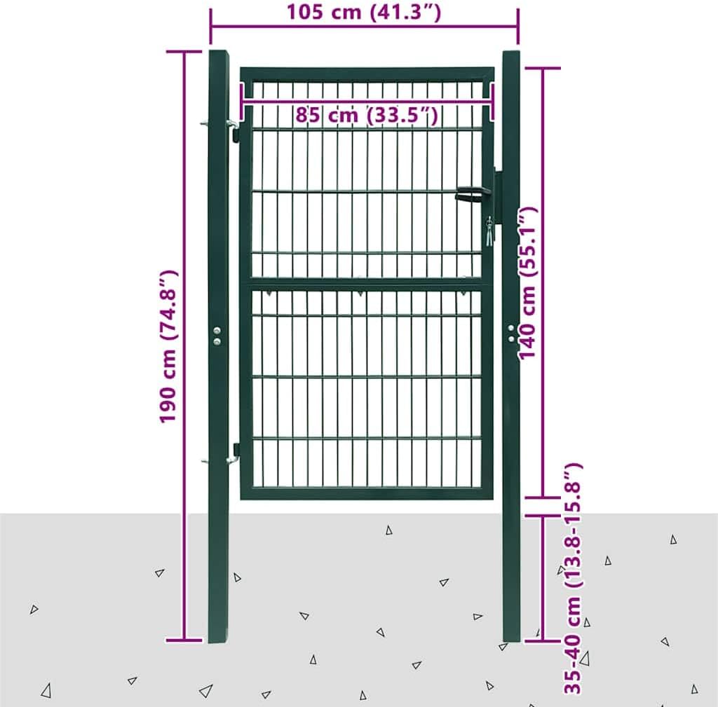 Green 2D Steel Fence Gate 41.7x74.8 Garden Security Entry for Patio, Driveway, Yard, Outdoor Use