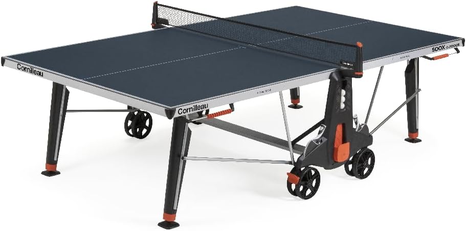 CORNILLEAU - 500X Outdoor Table Tennis Table - Folding & Compact - Weather and Schockproof - 6mm Laminate Top - Point Counters - Corner Protection Pads - Blue or Black