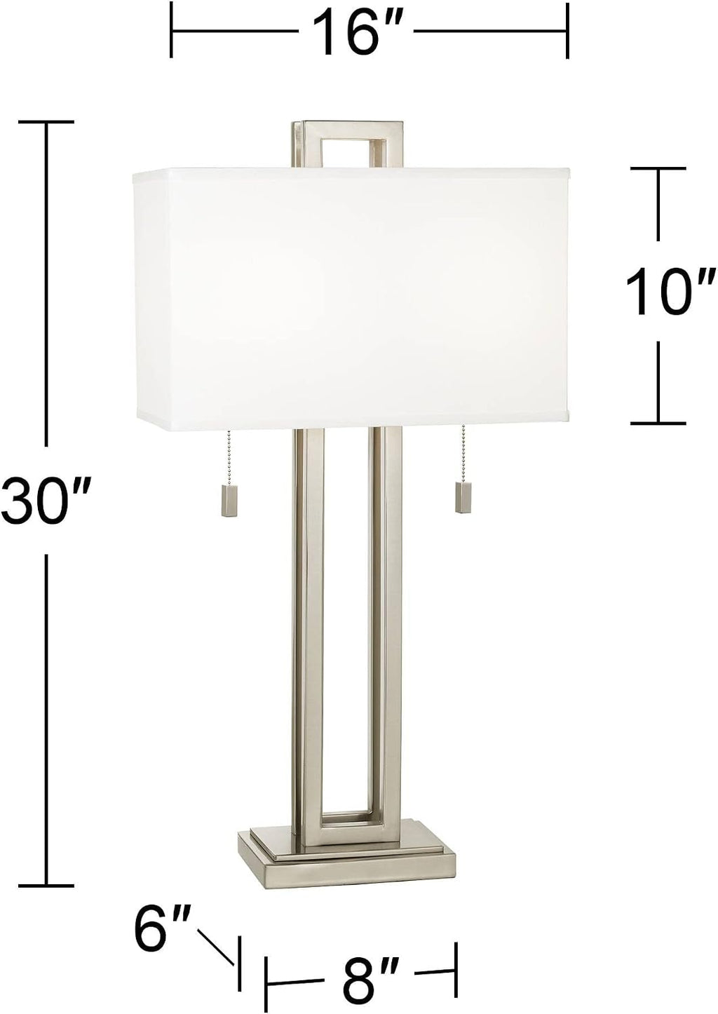 Possini Euro Design Gossard Modern Table Lamp 30' Tall Brushed Nickel Silver Open Metal White Fabric Rectangular Box Shade for Bedroom Living Room House Home Bedside Nightstand Office Family