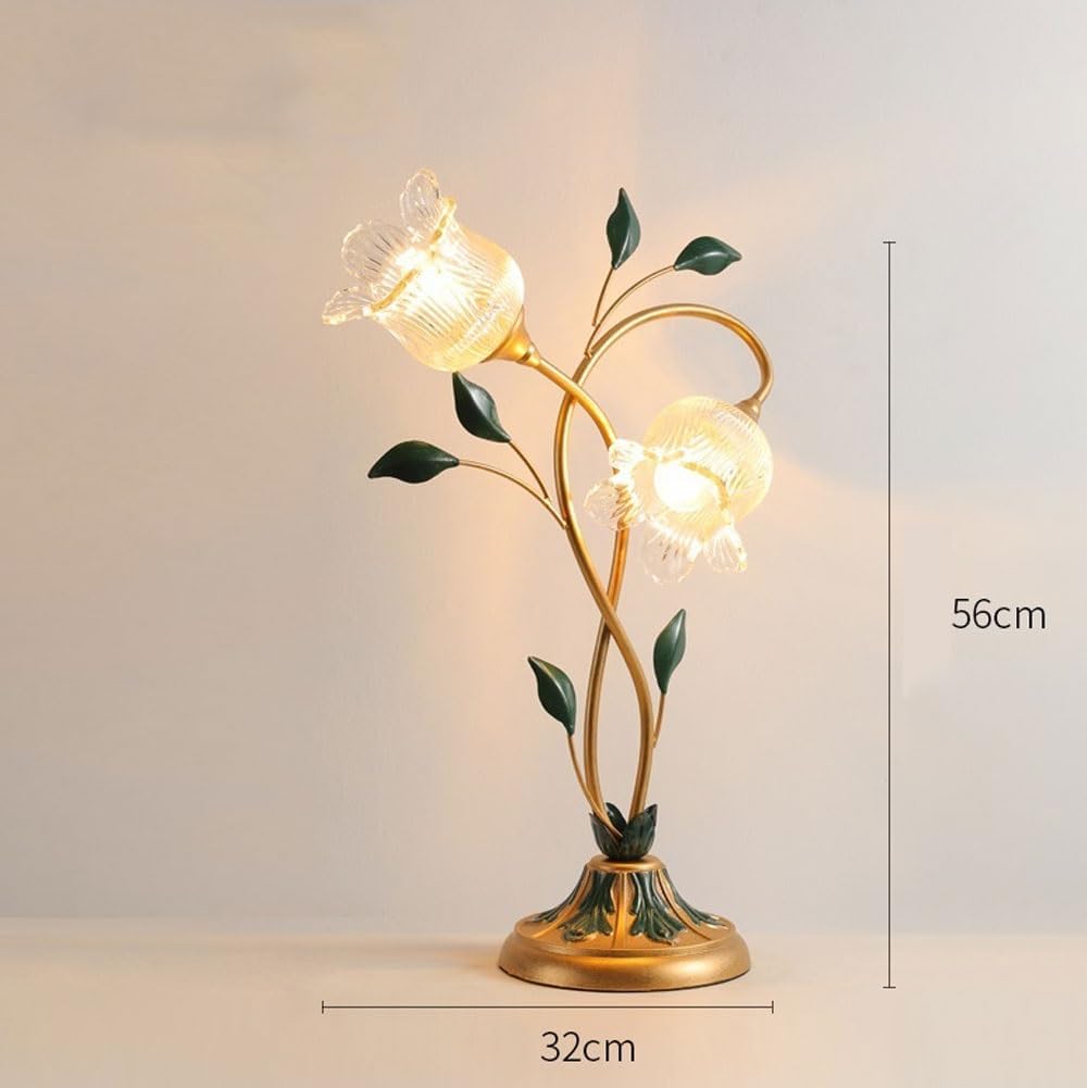 Crystal Table lamp Decorative Desk Lamp Bedroom Warm Bedside Artistic Rose Flower Gift Table Lamps(Large)