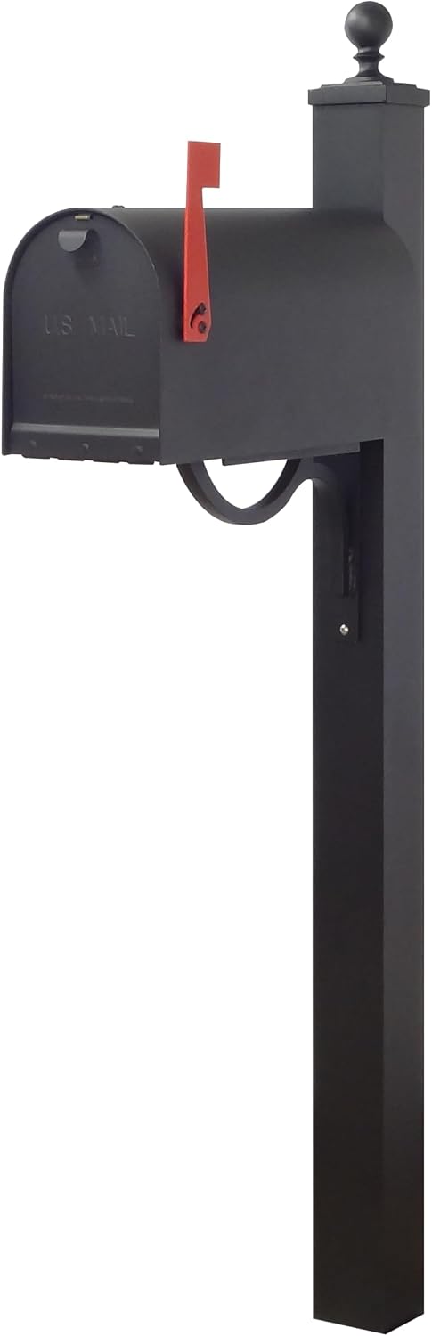 Special Lite Titan Curbside Mailbox with Springfield Post - Black Aluminum Mailbox with Direct Burial Post - SCH1016A-SPK710-BLK