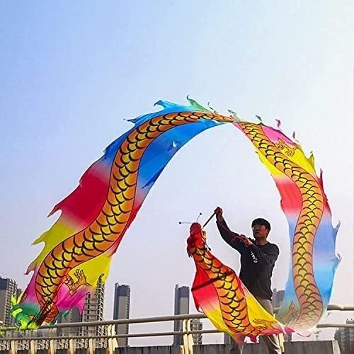 Dancing Dragon Ribbon Streamer, Dragon Silk Ribbon, Swing Fitness Dancing Dragon Ribbon Streamer, Dragon Head Silk Ribbon, Swing Ribbon Chinese Dancing Dragon Ribbon Streamer Outdoor Park(Multi-colore