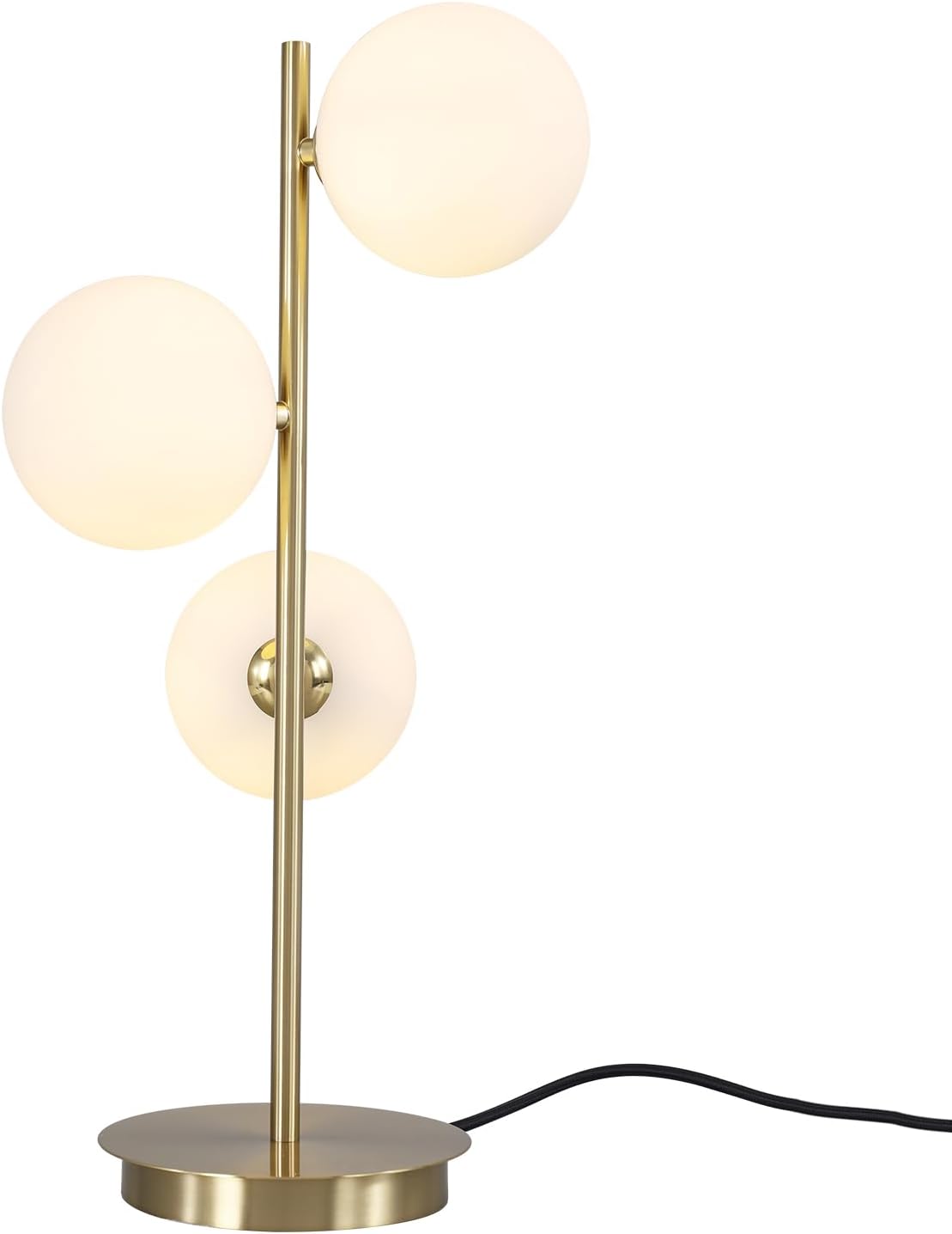 Modern Glass Globe Table Lamp 3 Lights Mid Century Small Gold Desk Lamp Contemporary Minimalist Brass Bedside Table Lamps with White Glass Shade Reading Lamp for Bedroom Office G9 MTL03-W
