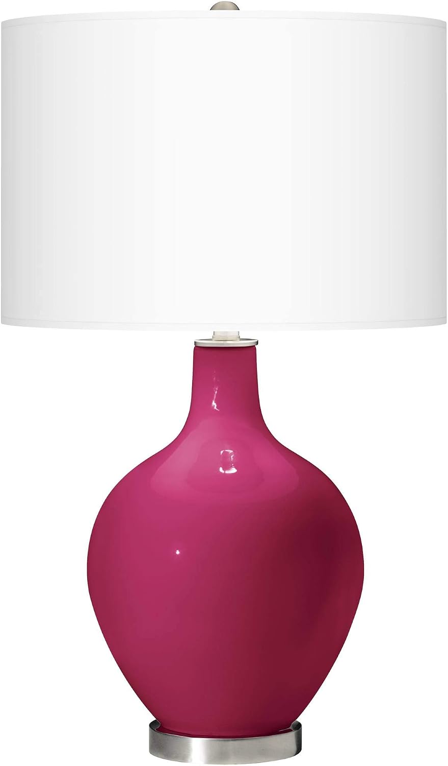 Color + Plus OVO 28 1/2' Tall Modern End Table Lamp Vivacious Pink Finish Glass Single Linen White Shade Living Room Bedroom Bedside Nightstand House Office Home Reading Kitchen Entryway Console