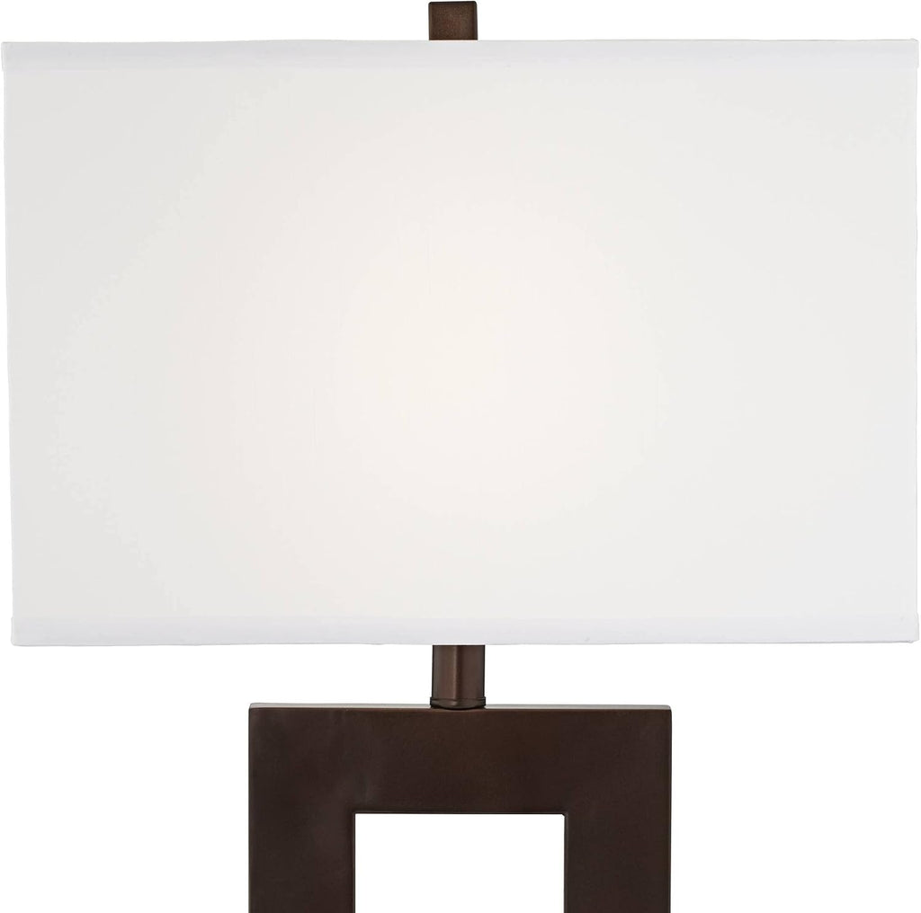 360 Lighting Marshall Modern 3-Way Table Lamp 30 1/4' Tall with Dimmer and USB Charging Port Bronze Open Window White Rectangular Shade for Bedroom Living Room Nightstand Bedside Night Stand Office