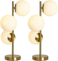 Bedside Table Lamps Set of 2, Mid Century Gold Globe Table Lamp, 3-Light Desk Lamp with Milk White Glass Shade Metal Base, Living Room End Table Lamp Nightstand Lamps for Bedroom