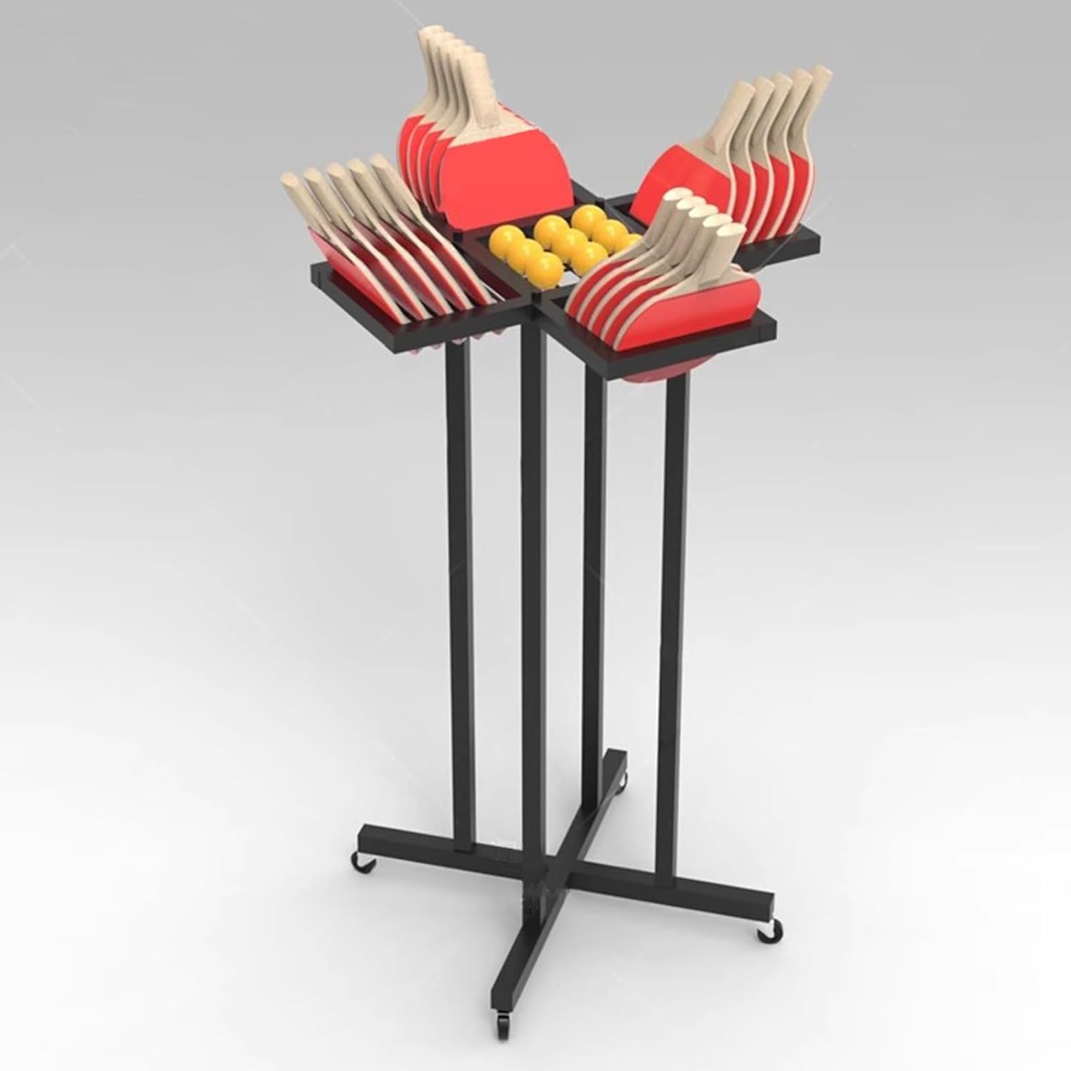 Floor Table Tennis Organizer Rack with Wheels, Large Capacity Ping Pong Paddle Holder, Training Hall/Stadium/Office/Game Room Commercial Sports Equipment Storage Shelf