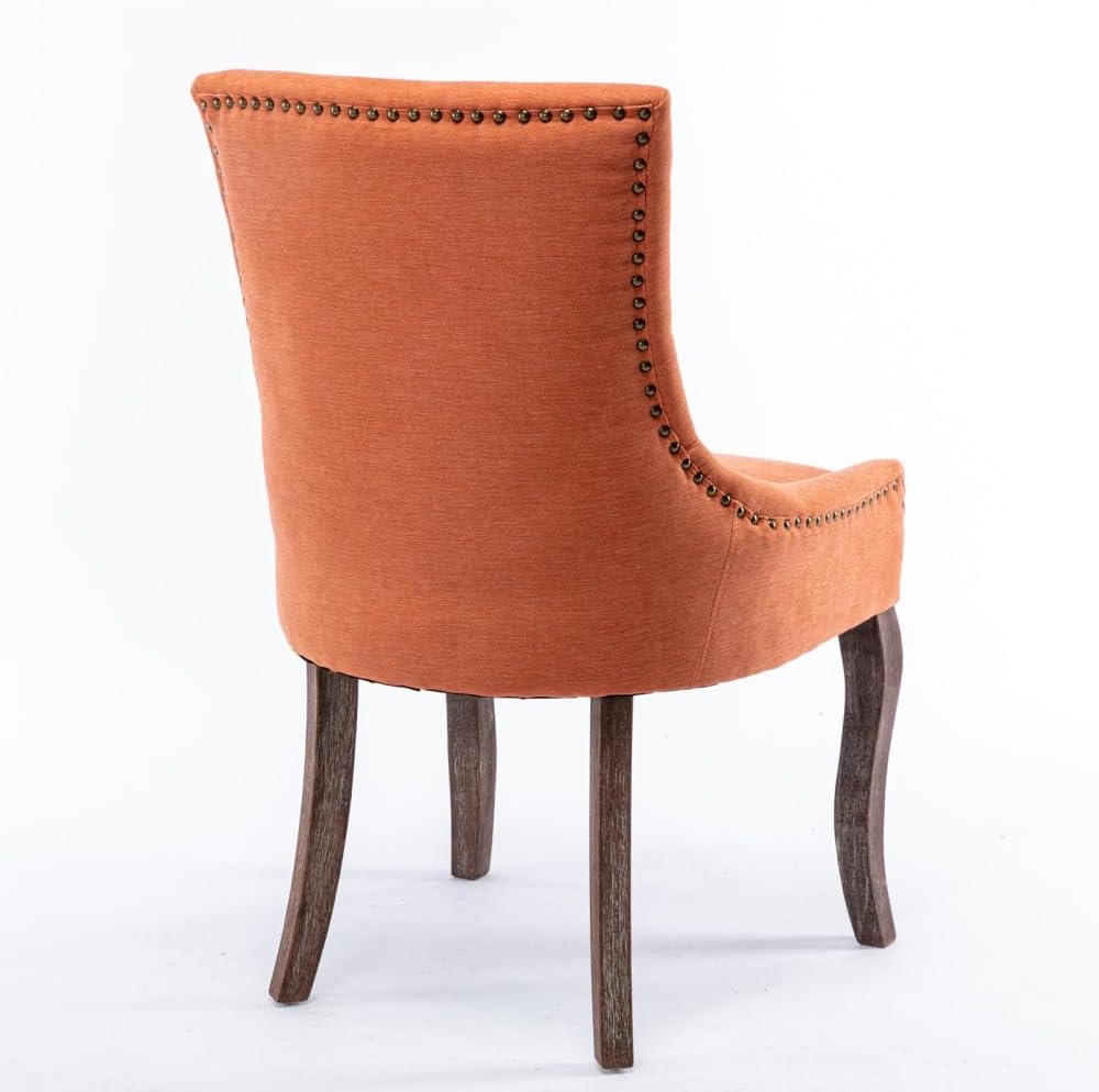 Dining Chairs Set of 2, Thickened Fabric Upholstered Chair with Neutral Solid Wood Legs & Bronze Nailhead Trim, Comfortable Accent Chairs for Dining Room/Kitchen/Living Space(Orange + Fabric)