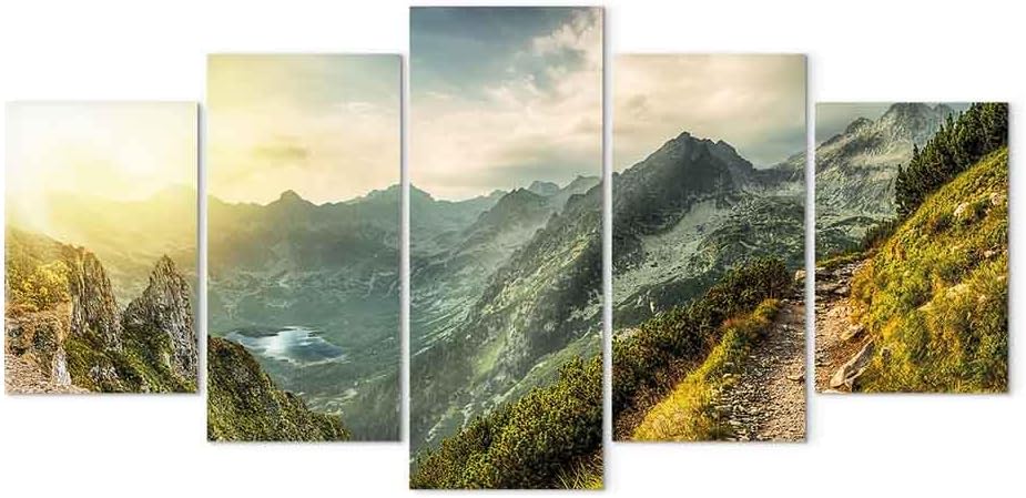 artgeist Acoustic Canvas Wall Art Nature Mountains 40x20 in - 5pcs Picture with Acoustic Foam Sound Print Artwork Room Acoustics Soundproofing Landscape Sky c-B-0037-b-m