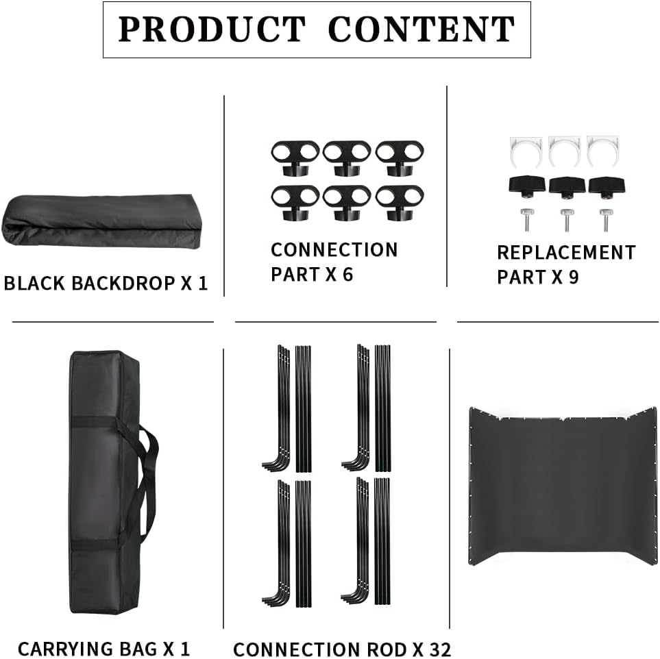 13.12ft * 7.87ft Portable Black Screen Large Screen Cutout Background wall Photography Backdrop Black Screen Support System, Suitable for Live Streaming, Character Shooting, Weddings, Video Studios