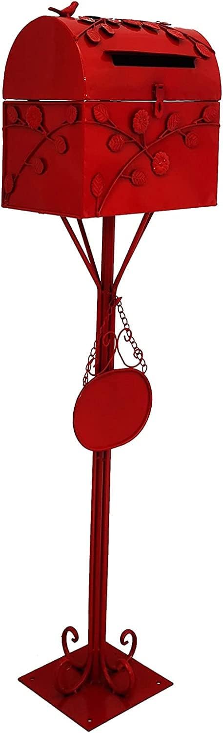 Suggestion Box Comment Collection Box Modern Outside Mailbox with Post, Rust-Proof Metal Letter Box for Garden & Courtyard Decor, Retro Classic Postbox, Outdoor Stand Mailboxes(Red)