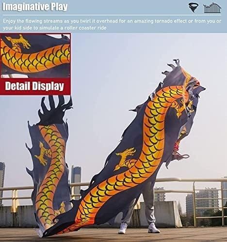 Dancing Dragon Ribbon Streamer, Dragon Silk Ribbon, Swing Fitness Dancing Dragon Ribbon Streamer, Dragon Head Silk Ribbon, Swing Ribbon Chinese Dancing Dragon Ribbon Streamer Outdoor Park(Black,Ft12m/