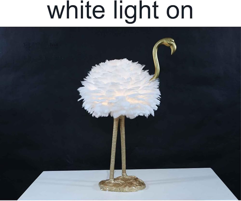 Feather Lamp Led Desk Lamp Flamingo Shape with Remote Control, Flamingo Table Lamp Feather Lamp,Bedside Table Lamp Decoration Light for Bedroom House Dining Room,(Color:White)