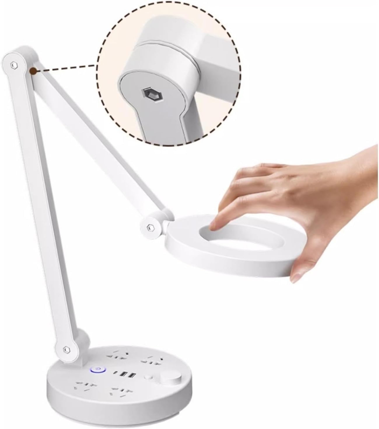 LED Desk Lamp LED Desk Lamp, Adjustable Swing Arm Table Lamp, Eye Protection Dimmable Office Lamp with 2 USB Charging Ports, 4 AC Power Outlets, Phone Stand Desk Lamp