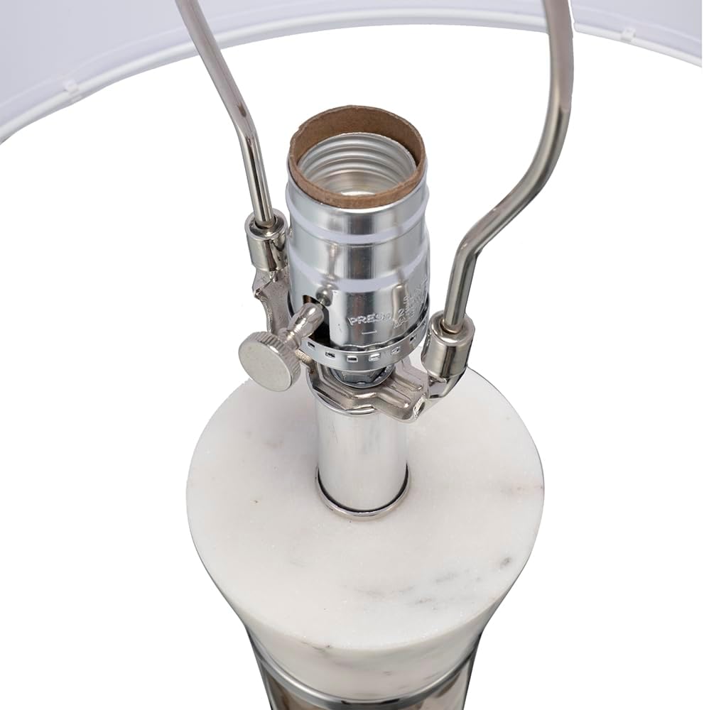 Montary 30.2' White and Bronze Marble Table Lamp with Glass Cylinder, Modern Bedside Desk Nightstand Lamp for Bedroom Living Room Office College Bookcase Console Home Decor