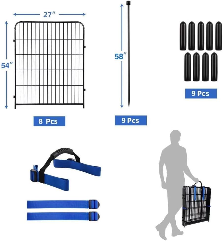 ADAVIN Tall Garden Fence Animal Barrier, 54 in(H) Dog Fence Outdoor for Yard, 8 Panels Total 17.7 Ft(L) Dog Fencing,Temporary Fences for Medium/Large Pets，Garden Fencing for Dogs (No Gate)