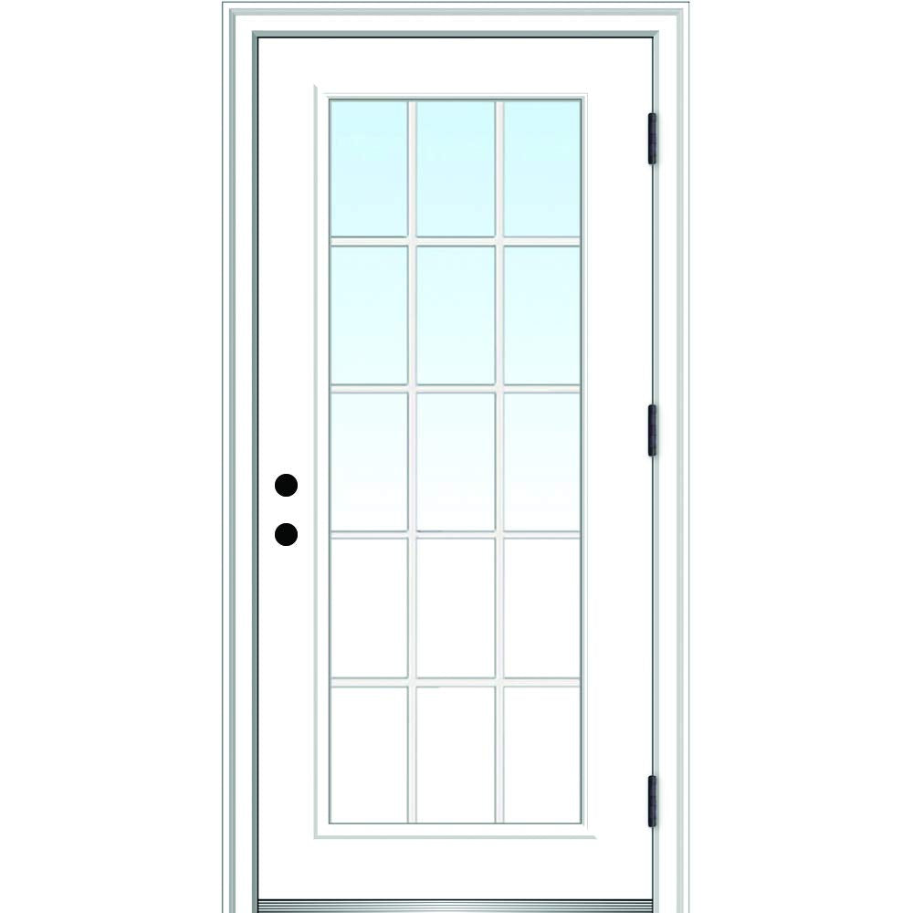 National Door Company ZZ364731L Fiberglass Smooth, Primed, Left Hand Outswing, Prehung Door, Full Lite, Grilles Between Glass, 32'x80', Clear,White