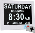 Dementia Clock,Remote Con Digital Calendar Day Alarm Clock,8 Alarms Dementia Clocks Extra Large Non-Abbreviated Alzheimer Memory Loss Vision Impaired Alarm Clock for Seniors Elderly ( Color : White ,