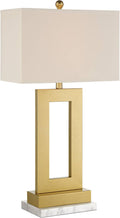 360 Lighting Marshall Modern Table Lamp with White Marble Riser 30' Tall Champagne Gold Metal Oatmeal Rectangular Box Shade Decor for Bedroom Living Nightstand Bedside Office Kids Room