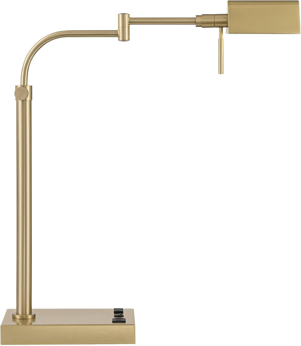 Possini Euro Design Keegan 24 1/2' High Modern Desk Lamp Adjustable USB Port AC Power Outlet Gold Brass Finish Metal Single Shade Home Office Living Room Charging Bedroom Bedside Nightstand House