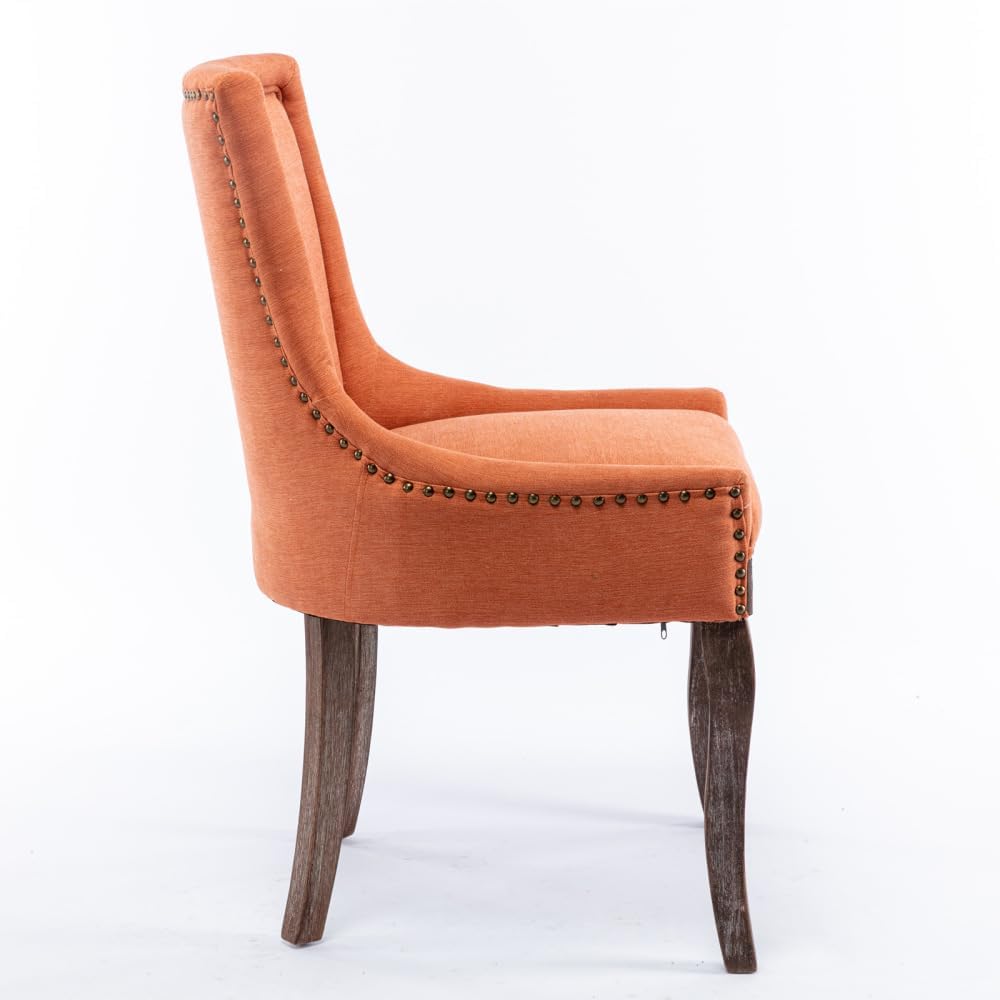Dining Chairs Set of 2, Thickened Fabric Upholstered Chair with Neutral Solid Wood Legs & Bronze Nailhead Trim, Comfortable Accent Chairs for Dining Room/Kitchen/Living Space(Orange + Fabric)