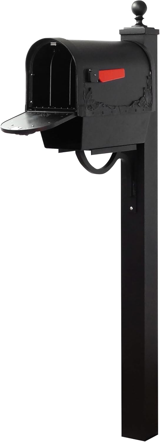 Special Lite Floral Curbside Mailbox with Paper Tube with Springfield Post - Black Aluminum Mailbox with Post - SCF2003-SPK710-BLK