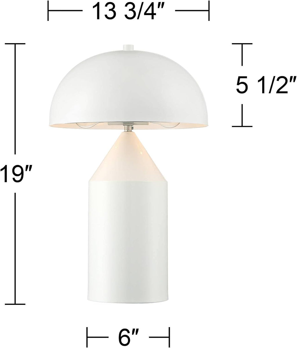 360 Lighting Felix Modern Cottage Accent Table Lamps 19' Tall Set of 2 White Tapered Geometric Metal Mushroom Dome Shade for Bedroom Living Room House Home Bedside Nightstand Office Family