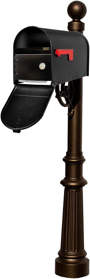 LMPST-E1-LKIT-804-BRZ Lewiston Rust Free Cast Aluminum Locking System with Economy Mailbox, Post, Decorative Ball Finial and Fluted Base, Bronze