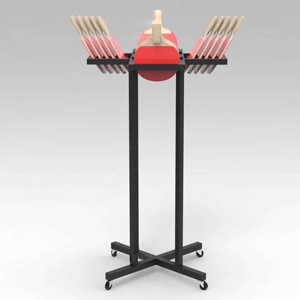 Floor Table Tennis Organizer Rack with Wheels, Large Capacity Ping Pong Paddle Holder, Training Hall/Stadium/Office/Game Room Commercial Sports Equipment Storage Shelf
