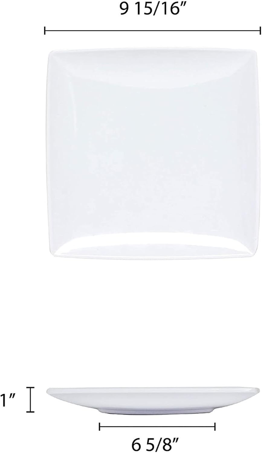 TrueCraftware- 10' x 10' Square Plate Classic White Dinnerware Melamine Set of 12- Dishwasher Safe Reusable Dinner Plates Durable Lightweight Dinnerware for Dinner Dishes