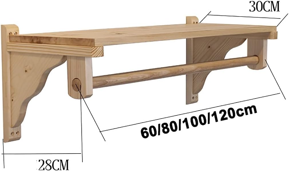 Wall Mounted Clothes Rail with Wooden Shelf,Clothes Storage Rack,Clothes Rack,Commercial Clothing Shelf/80x30x32cm(