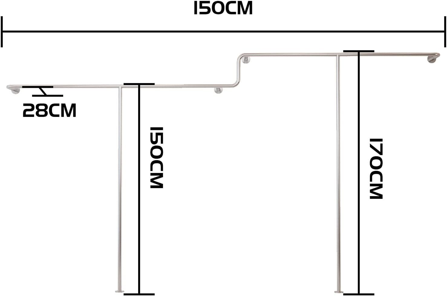 Creative Display Garment Rack in Boutique Clothing Stores, Wall Mounted Storage Clothes Shoe Bag Pipe Shelf, Retail Hanger Cloakroom Clothes Rod Bathroom to(One Color-Length 150CM