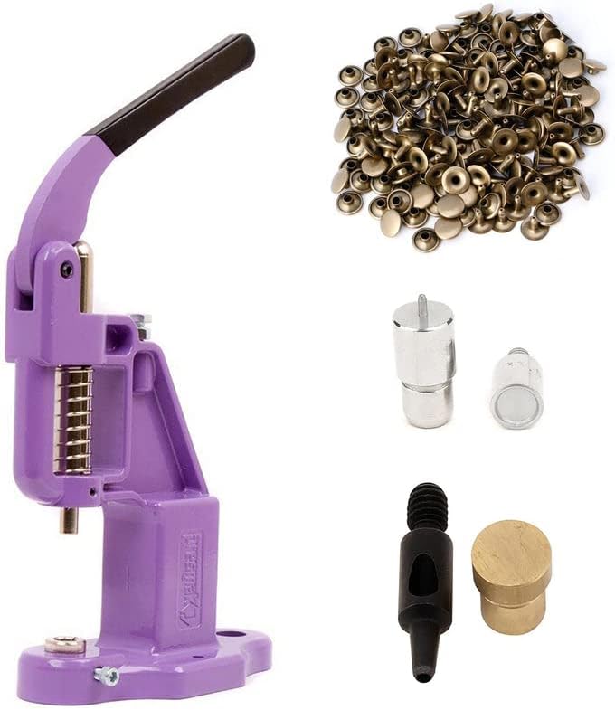 9mm Rivets Kit (1000 Sets) with Hand Press Machine, Dies and Hole Punch. Leather Rivets Single Round Cap Metal Stud Fasteners for Bag Belt Wallet Jeans (Lillac Press & Bronze Rivets)