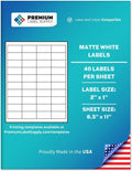Premium Label Supply White Sticker Barcode Labels – 2' x 1' – Laser/Inkjet Compatible – (40 per Sheet), 1000 Sheets – 40,000 Total Adhesive Labels